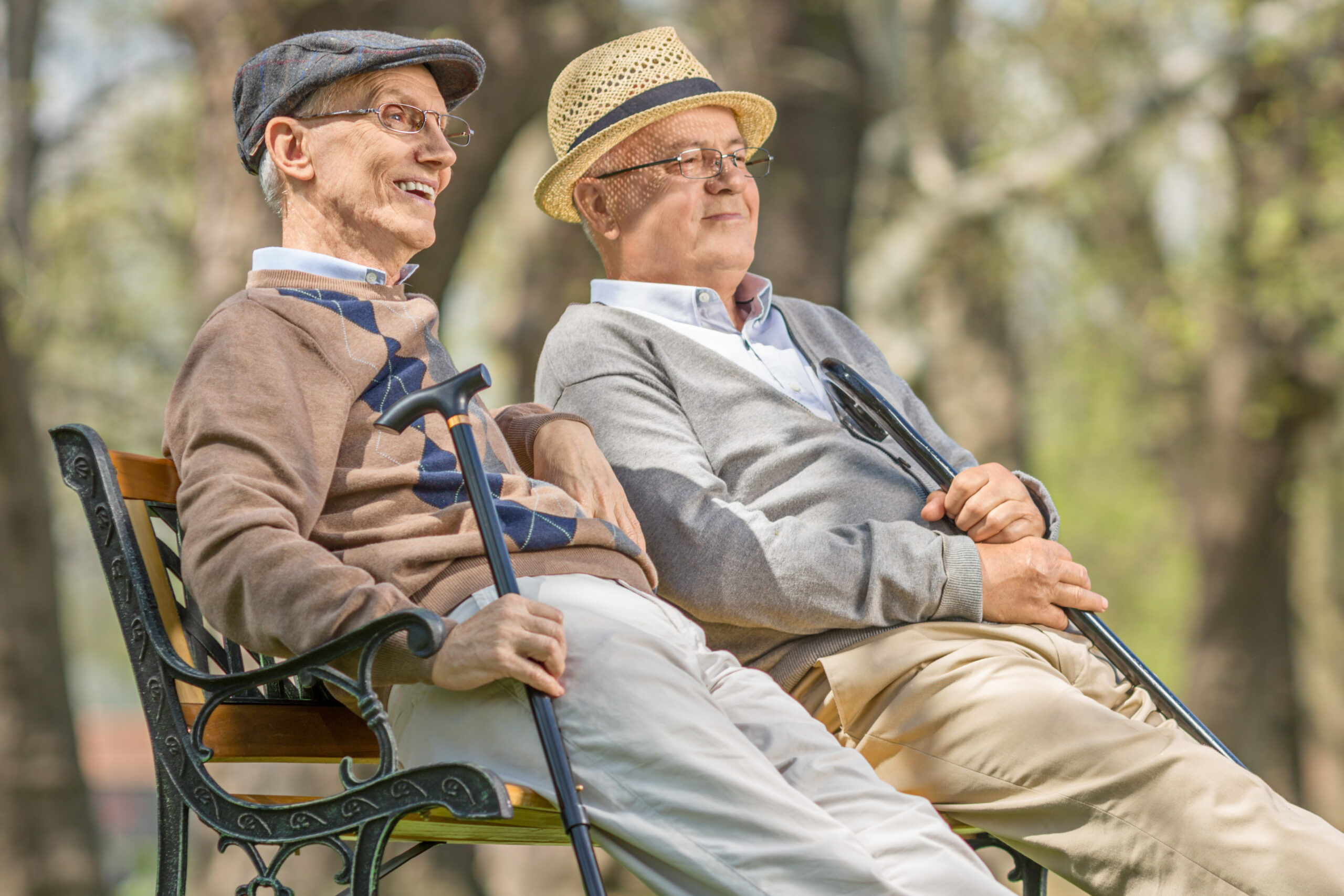 Seniors relaxing on a bench